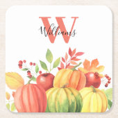 Pompoen herfst monogram naam kartonnen onderzetters (Voorkant)