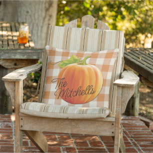 Pompoen Herfst Oranje Gingham Patroon Aangepaste N Buitenkussen
