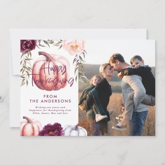pompoen herfst paarse Thanksgiving foto Kaart (Voorkant)