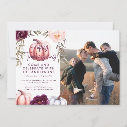 pompoen herfst paarse Thanksgiving foto Kaart (Voorkant)