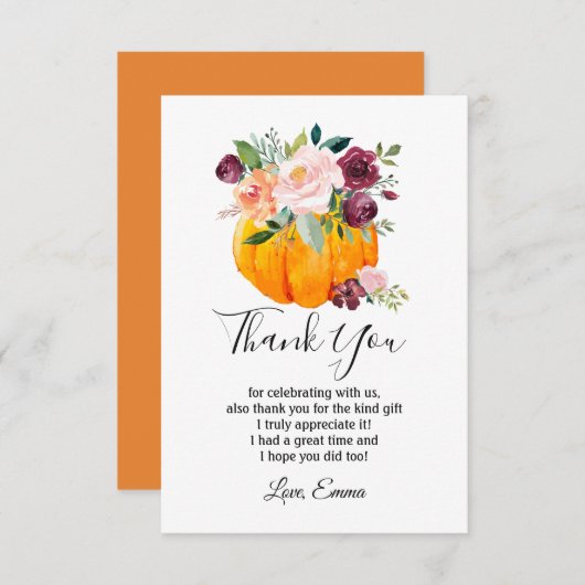 pompoen, herfst party, dank je wel kaartje bedankkaart (Voorkant / Achterkant)