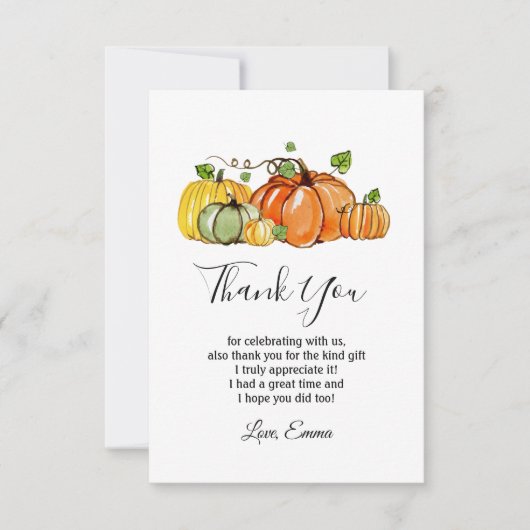 pompoen, herfst party, dank je wel kaartje kaart (Voorkant)