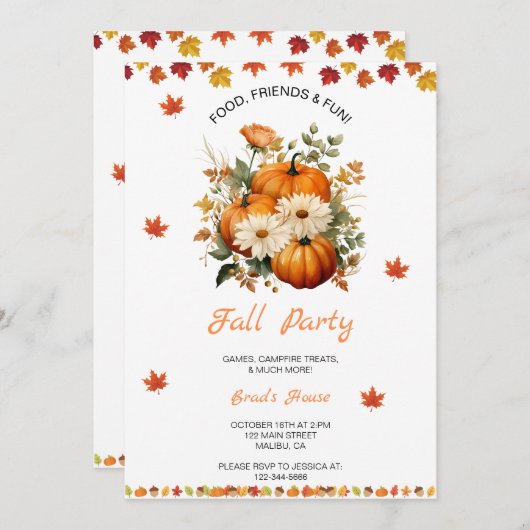 Pompoen Herfst Party Kaart (Voorkant / Achterkant)