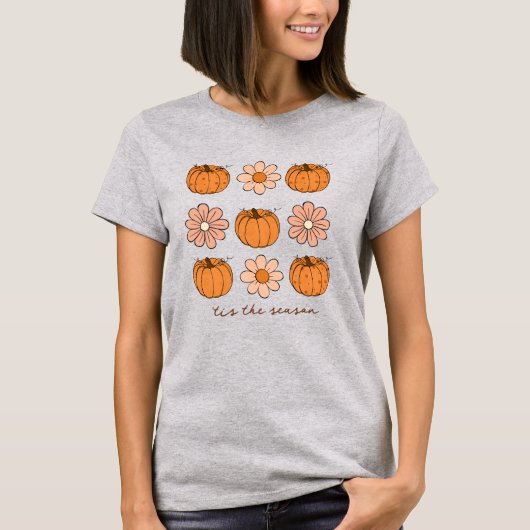 Pompoen Herfst Retro Aangepaste Naam Bloem Groovy T-shirt (Voorkant)