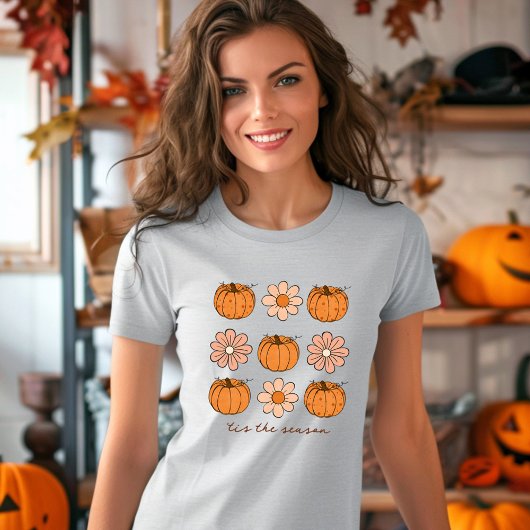 Pompoen Herfst Retro Aangepaste Naam Bloem Groovy T-shirt