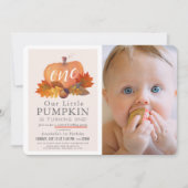 Pompoen Herfst Roze Foto Virtueel 1e Verjaardag Kaart (Voorkant)