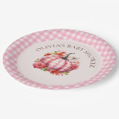 Pompoen Herfst Roze Gingham Baby shower Papier Bor Papieren Bordje (Gekanteld)