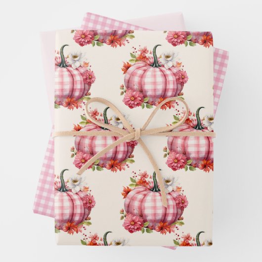 Pompoen Herfst Roze Plaid Baby shower Inpakpapier Vel (In situ)