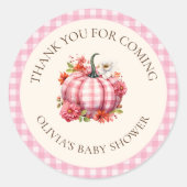 Pompoen Herfst Roze Plaid Baby shower Ronde Sticker (Voorkant)
