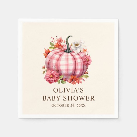 Pompoen Herfst Roze Plaid Baby shower Servet (Voorkant)