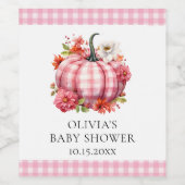 Pompoen Herfst Roze Plaid Baby shower Wijn Etiket (Enkel label)