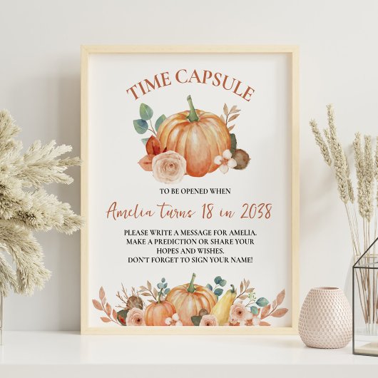 Pompoen Herfst Verjaardag Party Time Capsule Sign Poster