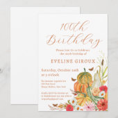 Pompoen Herfst Wildflower Bloemen 100e Verjaardag Kaart (Voorkant / Achterkant)