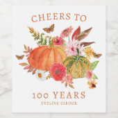 Pompoen Herfst Wildflower Bloemen 100e Verjaardag Wijn Etiket (Enkel label)
