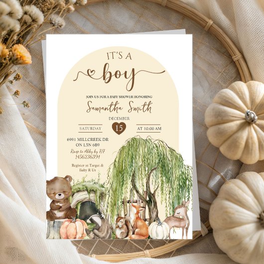Pompoen Herfst Woodland Animals Boy Baby shower Kaart