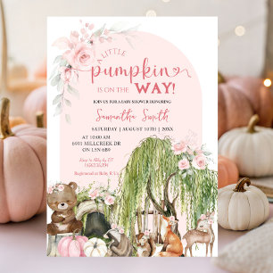 Pompoen Herfst Woodland Animals Girl Baby shower Kaart