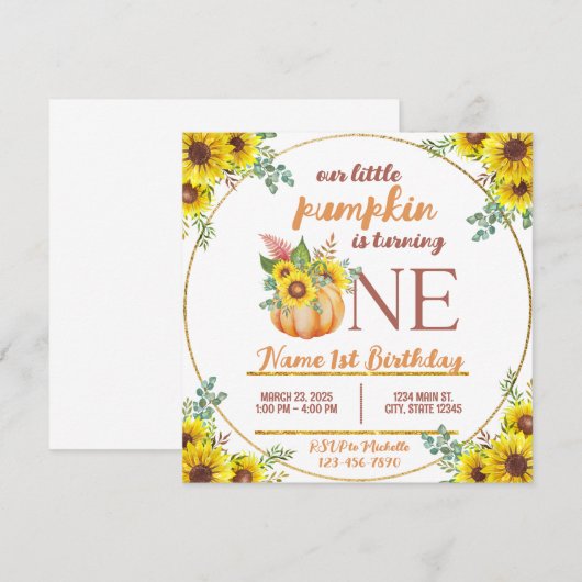 Pompoen Herfst Zonnebloem eerste verjaardag Kaart (Voorkant / Achterkant)