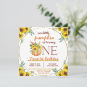 Pompoen Herfst Zonnebloem eerste verjaardag Kaart (Staand voorkant)