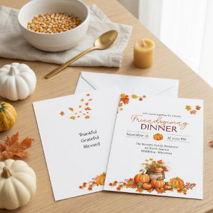 Pompoen Herfstbladeren Cottagecore Boho Thanksgivi Kaart