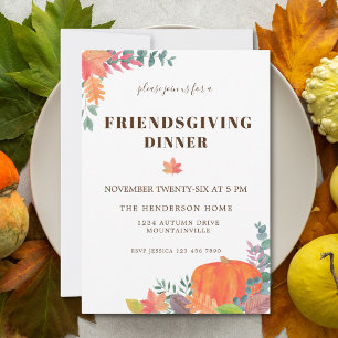 Pompoen Herfstloof Friendsgiving Diner Kaart