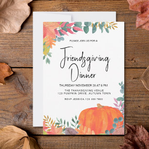 Pompoen Herfstloof Friendsgiving Diner Kaart