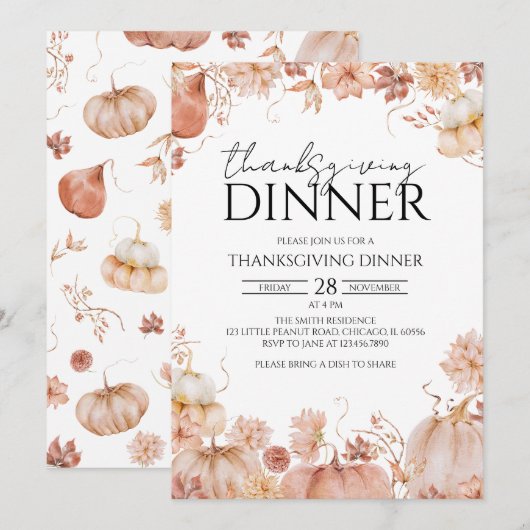 Pompoen herfsttafel met bloemen in landelijke stij kaart (Voorkant / Achterkant)