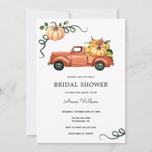 Pompoen herfstvrachtwagen Vrijgezellenfeest Kaart (Voorkant)