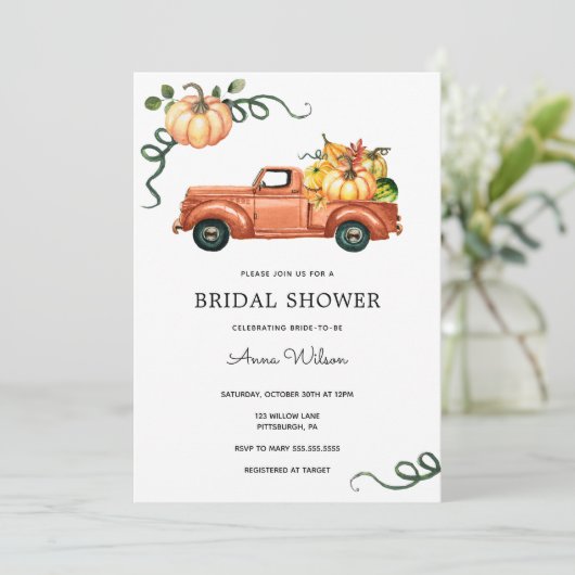 Pompoen herfstvrachtwagen Vrijgezellenfeest Kaart (Staand voorkant)