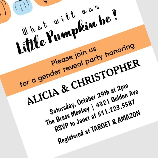 Pompoen Hij of Zij Halloween Geslacht Onthullen Kaart