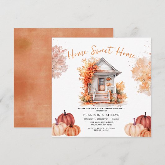 Pompoen Home Sweet Home Herfst Bloemen Kaart (Voorkant / Achterkant)