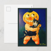 Pompoen Hoofd Jongen Holding Kat -  Halloween Feestdagenkaart (Voorkant / Achterkant)