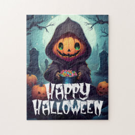 Pompoen Hoofd Met Snoep Gelukkig Halloween Legpuzzel