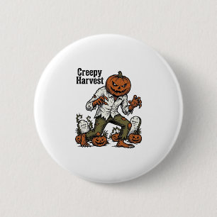 Pompoen Hoofd Monster Vintage Halloween T-shirt Ronde Button 5,7 Cm
