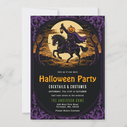 Pompoen Hoofd Ruiter Halloween Feest Uitnodiging (Voorkant)