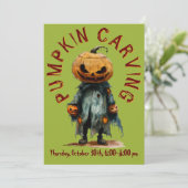 Pompoen hoofd vogelverschrikker spooky carving par kaart (Staand voorkant)