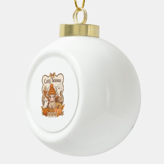 Pompoen-hoogland Koe Ghost Halloween Keramische Bal Ornament (Rechts)
