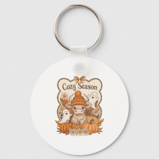 Pompoen-hoogland Koe Ghost Halloween Sleutelhanger (Voorkant)
