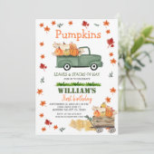 Pompoen, hooi, bladeren, Herfst Verjaardag Green T Kaart (Staand voorkant)