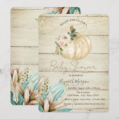 Pompoen, houten textuur, Boho Flowers Baby shower Kaart (Voorkant / Achterkant)