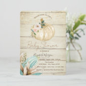 Pompoen, houten textuur, Boho Flowers Baby shower Kaart (Staand voorkant)