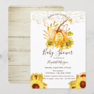 Pompoen, Houtstructuur, Zonnebloemen Baby Shower Kaart