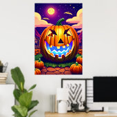 Pompoen in de nacht | AI Art Poster (Thuiskantoor)