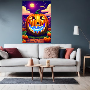 Pompoen in de nacht AI Art Poster