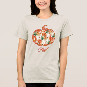 Pompoen in een Chrysanthemum Patroon Tri-Blend Shirt