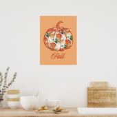 Pompoen in een Chrysantpatroon Poster (Keuken)