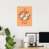 Pompoen in een Chrysantpatroon Poster (Thuiskantoor)