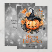 Pompoen in een Pet Bloemen Happy Halloween Kaart (Voorkant / Achterkant)