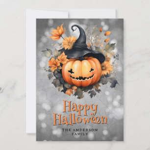 Pompoen in een Pet Bloemen Happy Halloween Kaart