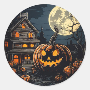 Pompoen in Halloween dorp Ronde Sticker