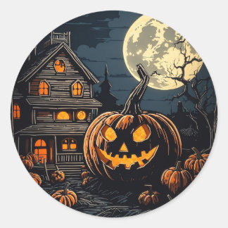 Pompoen in Halloween dorp Ronde Sticker